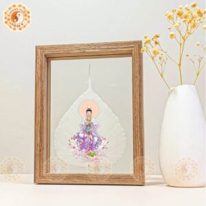 Tranh Lá Bồ Đề Mẹ Quan Thế Âm Bồ Tát Để Bàn (Mẫu 3)