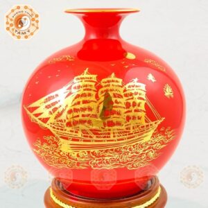 Bình Hút Tài Lộc Màu Đỏ Vẽ Vàng Thuận Buồm Xuôi Gió 25cm