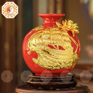 Bình Hút Tài Lộc Thuận Buồm Xuôi Gió Đắp Nổi Dát Vàng