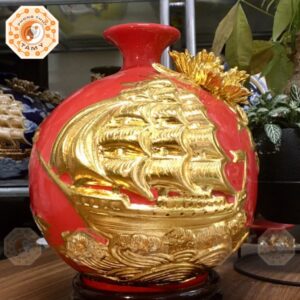 Bình Hút Tài Lộc Thuận Buồm Xuôi Gió Đắp Nổi Dát Vàng