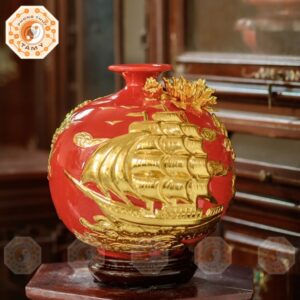 Bình Hút Tài Lộc Thuận Buồm Xuôi Gió Đắp Nổi Dát Vàng