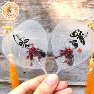 Bộ 2 Lá Bồ Đề Vạn Sự Bình An Cành Đào