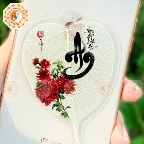 Lá Bồ Đề Chữ An Hoa Cúc Đỏ