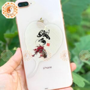 Lá Bồ Đề Thư Pháp Chữ Bình An Cành Đào 3