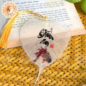 Lá Bồ Đề Thư Pháp Chữ Bình An Cành Đào