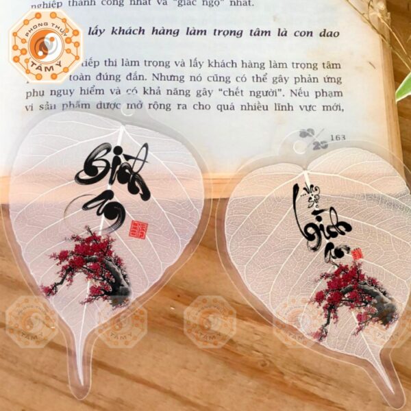 Lá Bồ Đề Thư Pháp Chữ Bình An Cành Đào 4