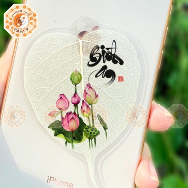 Lá Bồ Đề Thư Pháp Chữ Bình An Hoa Sen 2