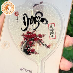 Lá Bồ Đề Thư Pháp Chữ Duyên Cành Đào - Ước Nguyện Duyên Lành