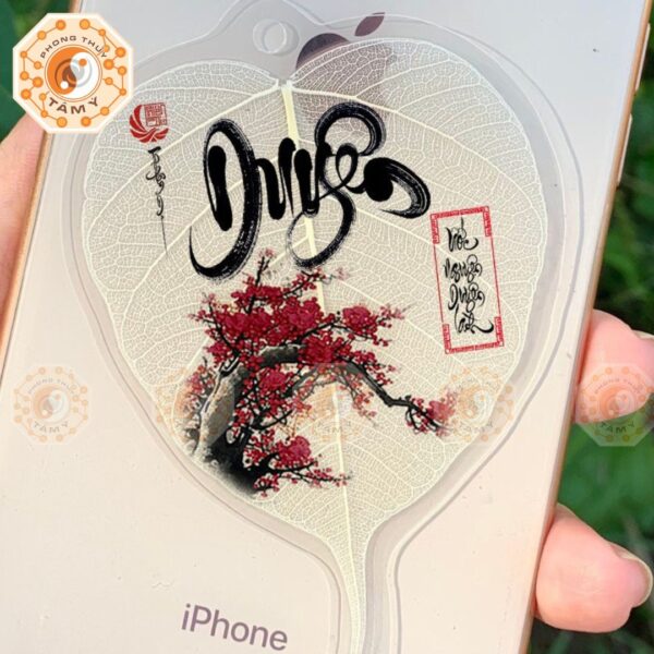 Lá Bồ Đề Thư Pháp Chữ Duyên Cành Đào