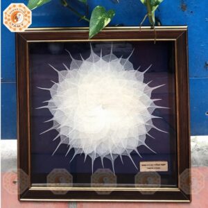 Tranh Lá Bồ Đề Xếp Lớp 30x30cm Lá Trắng, Vải Nền Xanh Dương