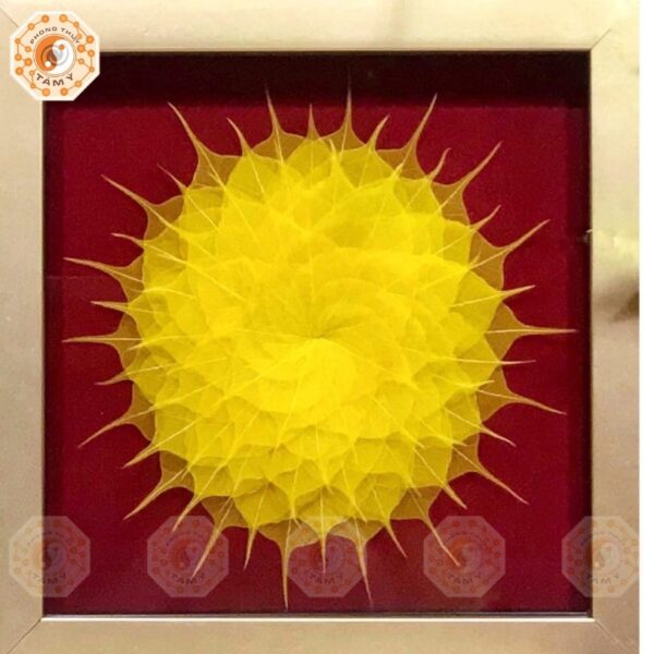 Tranh Lá Bồ Đề Xếp Lớp 30x30cm Lá Vàng, Vải Nền Đỏ